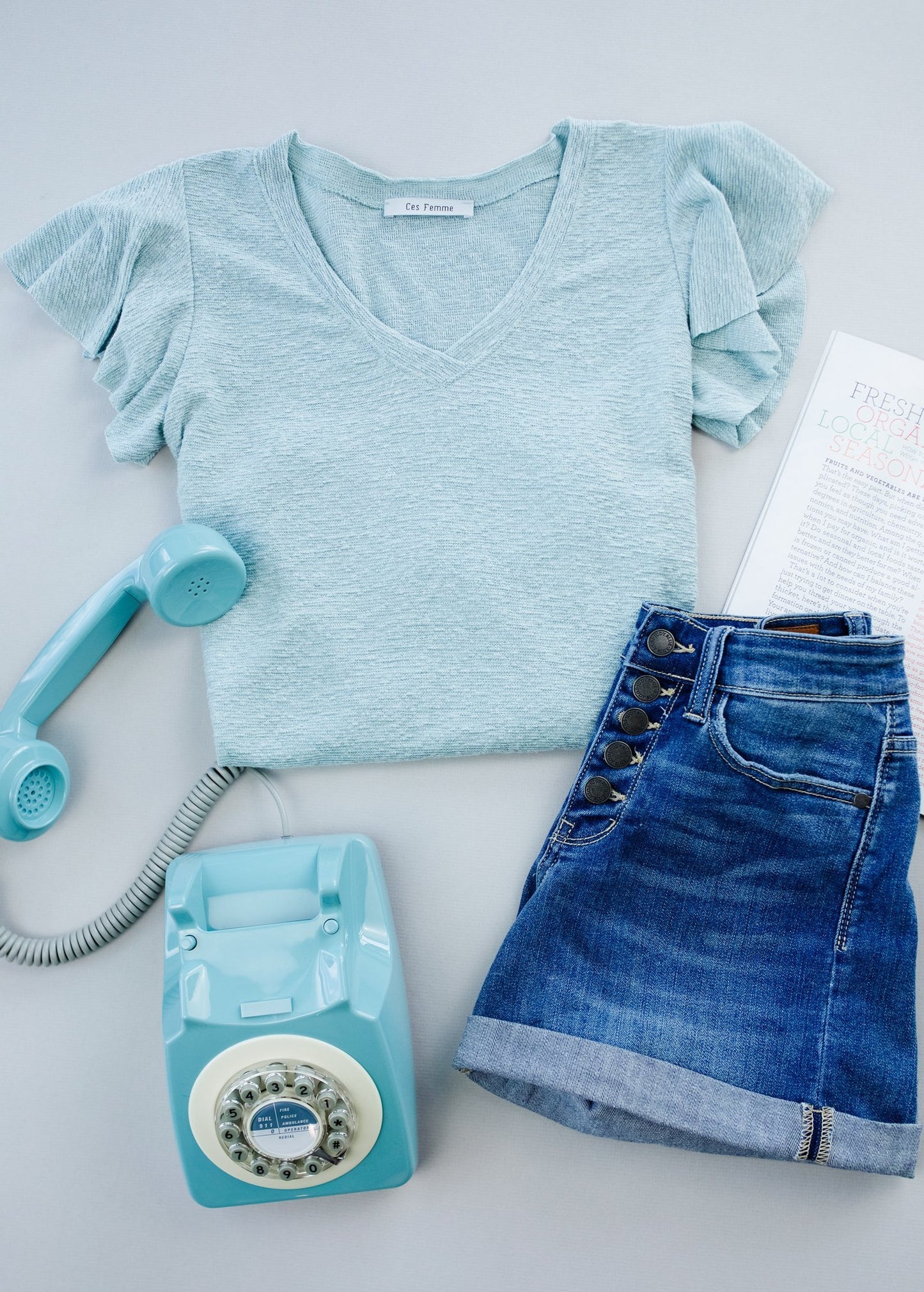 Slub Knit Flutter Sleeve Top