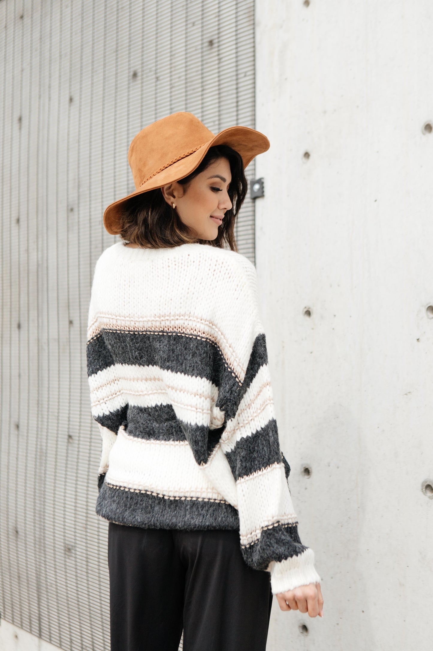Sraightforward Striped Sweater In Ivory and Black