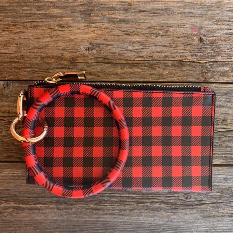 Buffalo Plaid Key Ring Wristlet