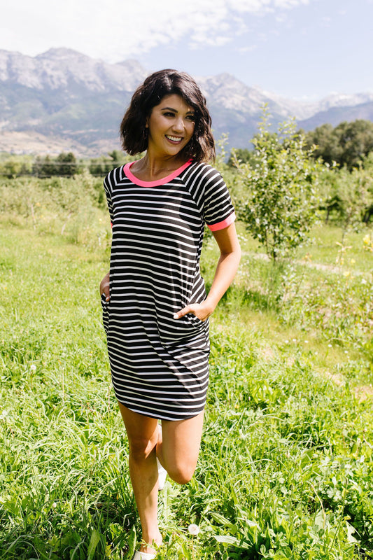 Later Skater T-shirt Dress With Hot Pink Trim