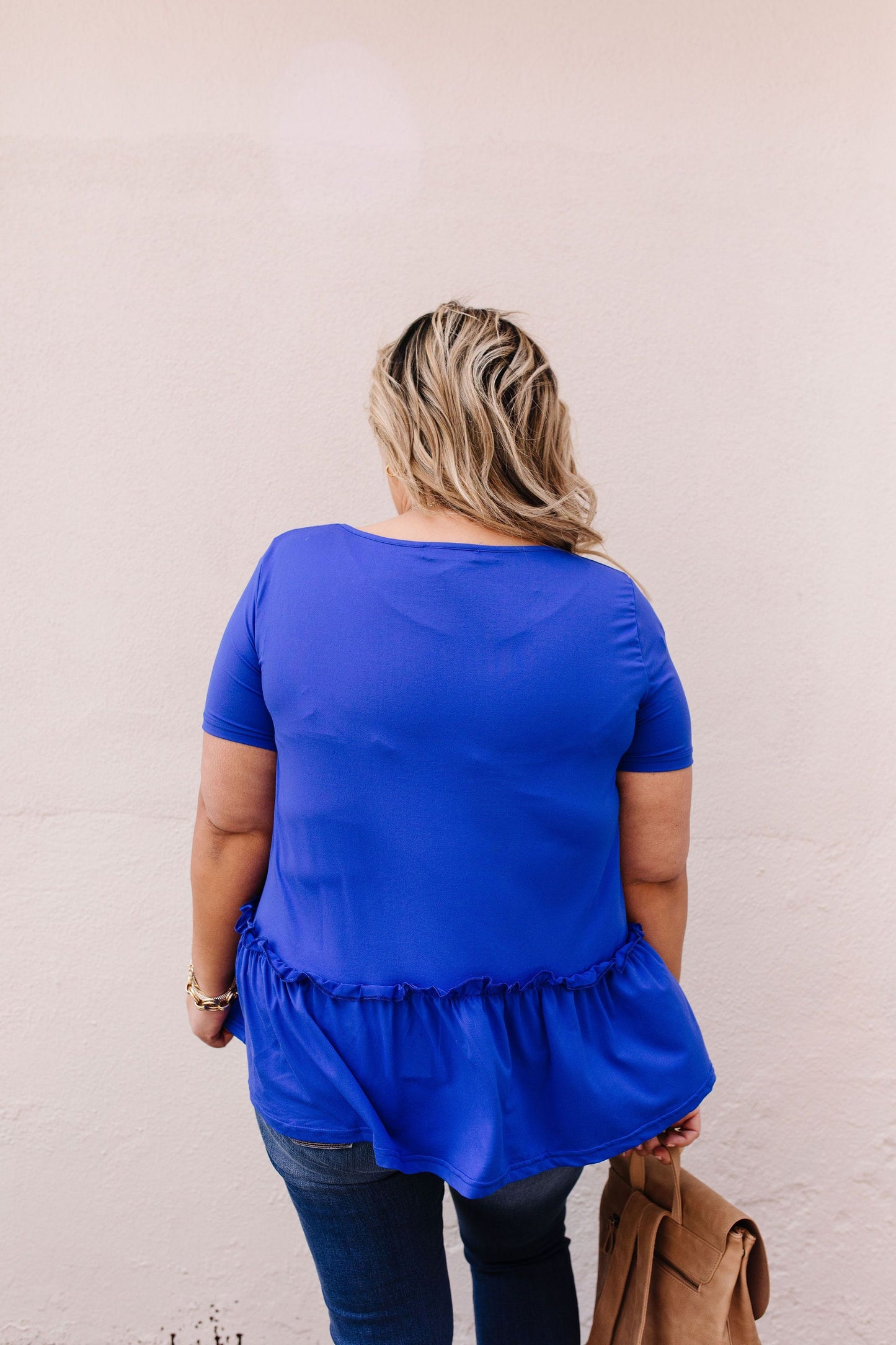 Ruffled Peplum Top In Blue