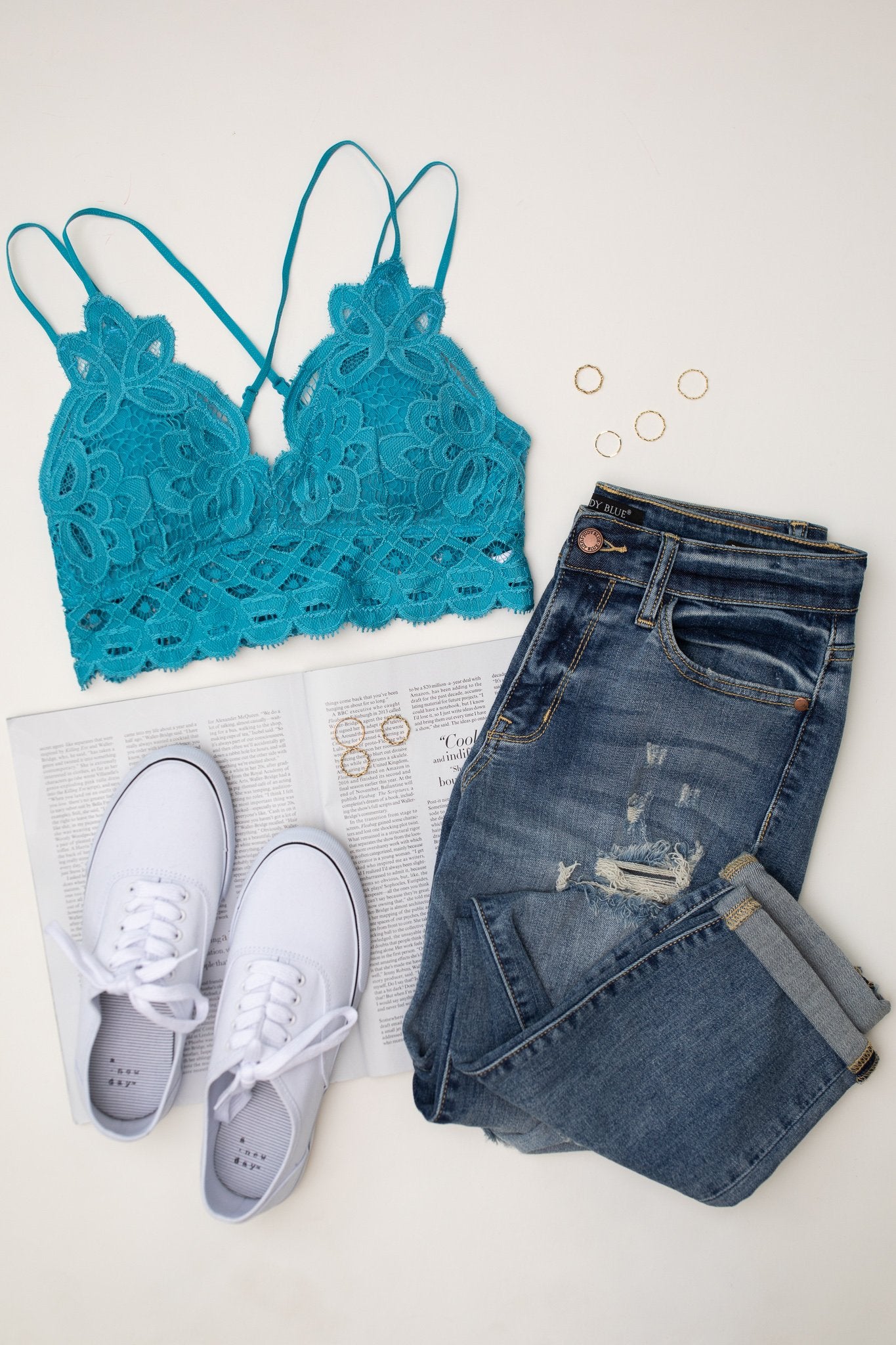 Lacey and Layered Bralette in Harbor Blue
