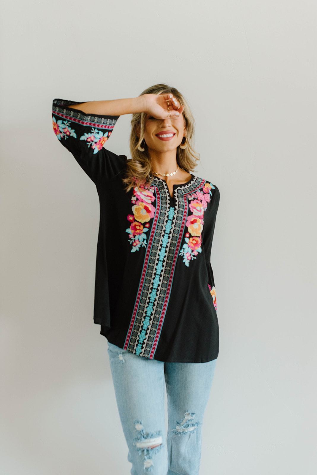 Flowers & Bells Embroidered Blouse