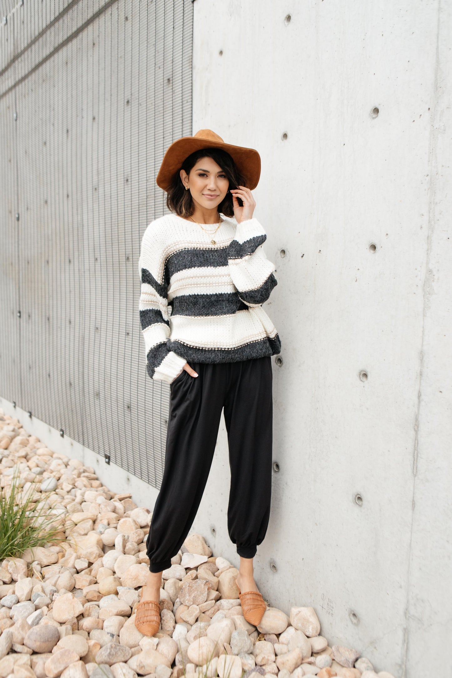 Sraightforward Striped Sweater In Ivory and Black