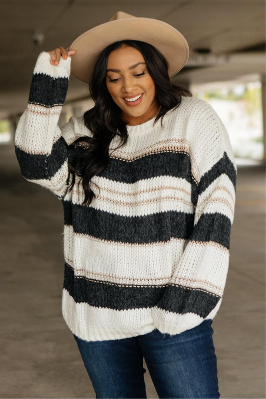 Straightforward Striped Sweater In Ivory and Black