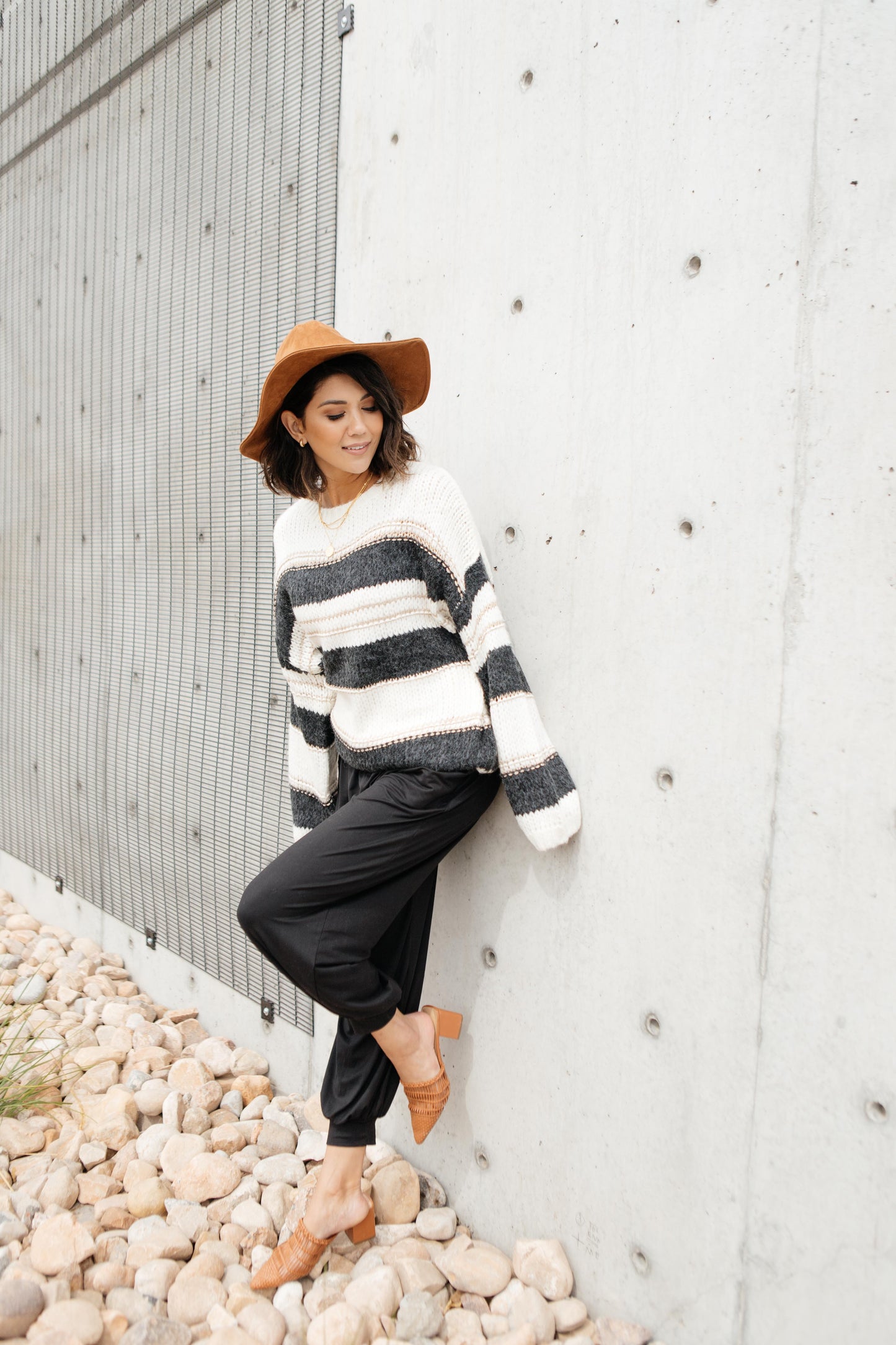 Sraightforward Striped Sweater In Ivory and Black