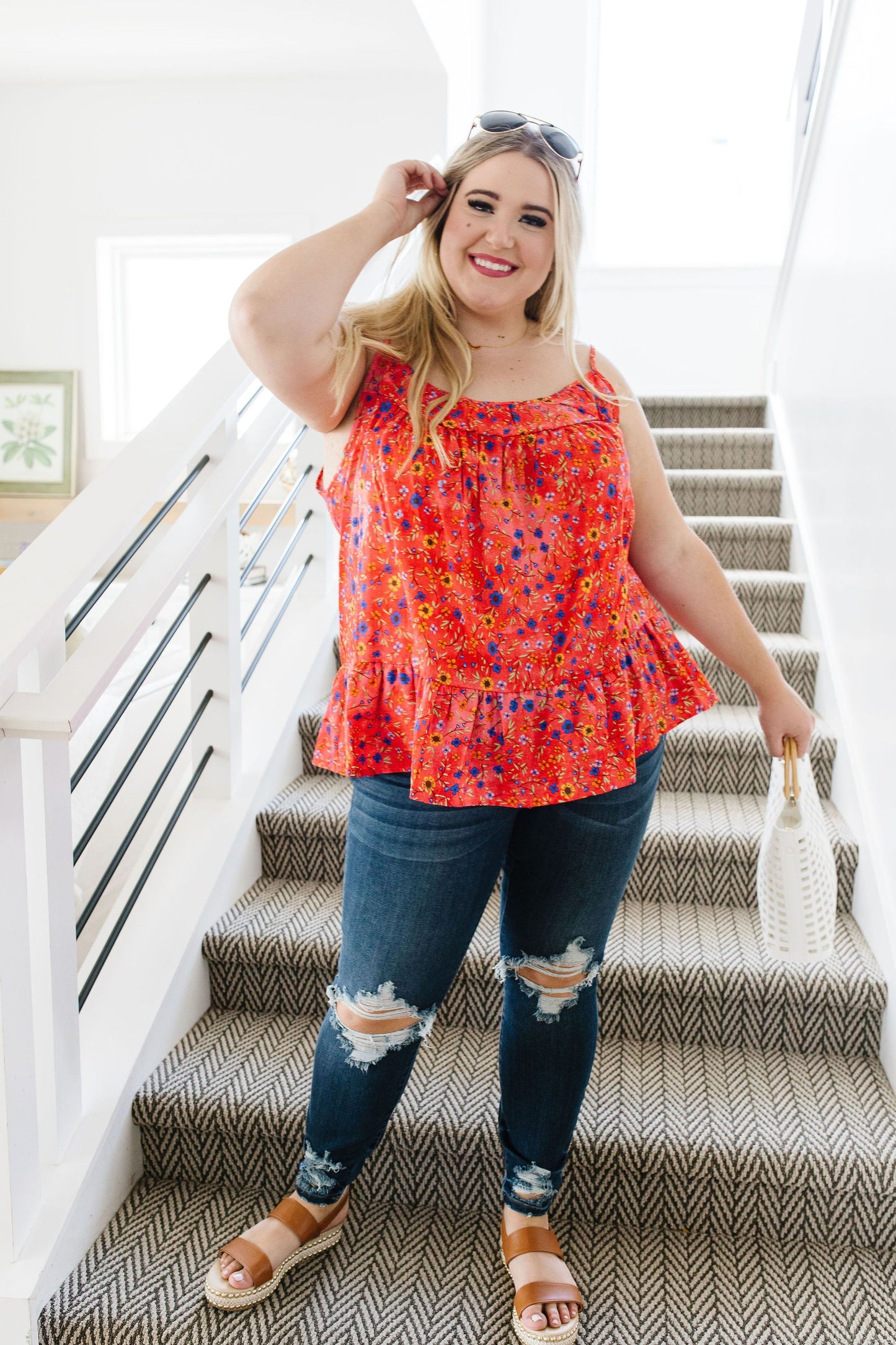 Ditzy Floral Tank In Coral