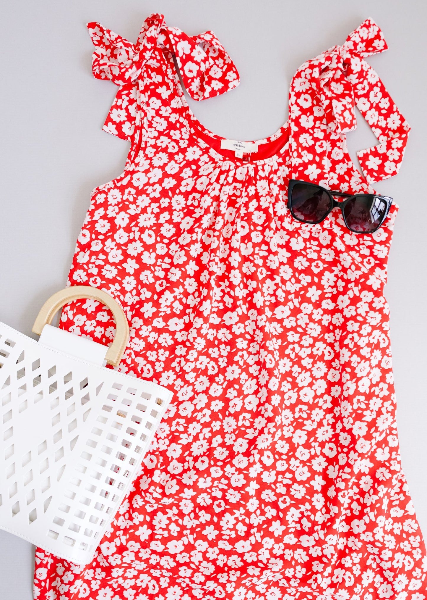 Spotted Rosette Dress In Red Coral