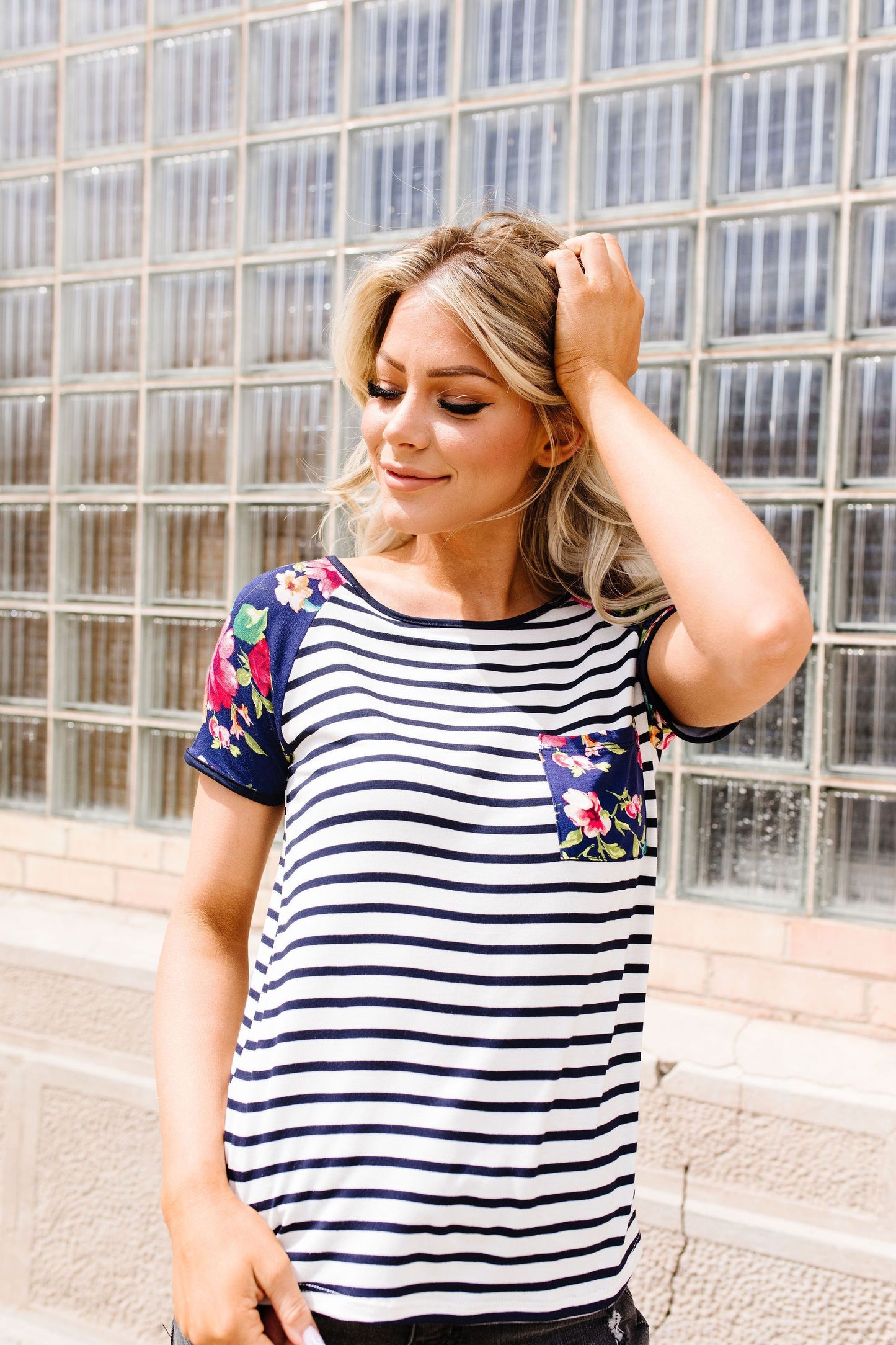 Flower Power Raglan Top In Blue