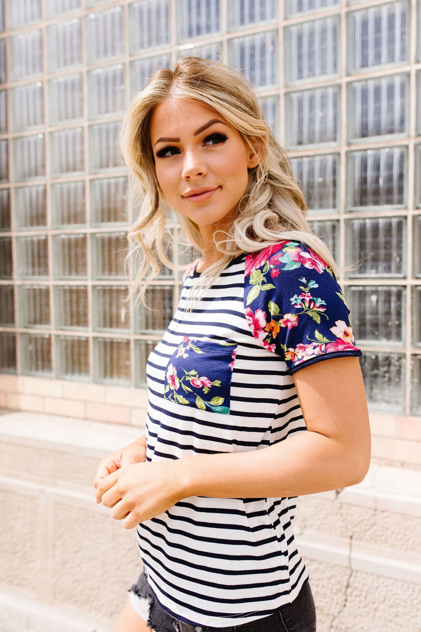 Flower Power Raglan Top In Blue