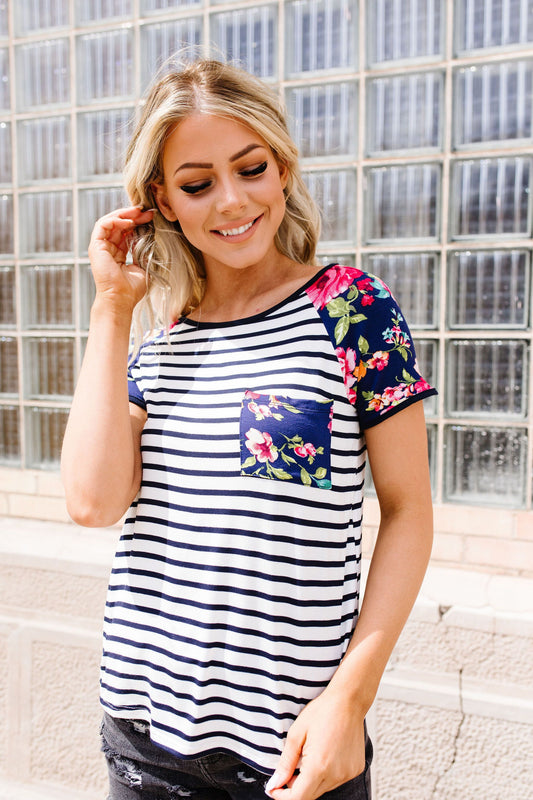 Flower Power Raglan Top In Blue