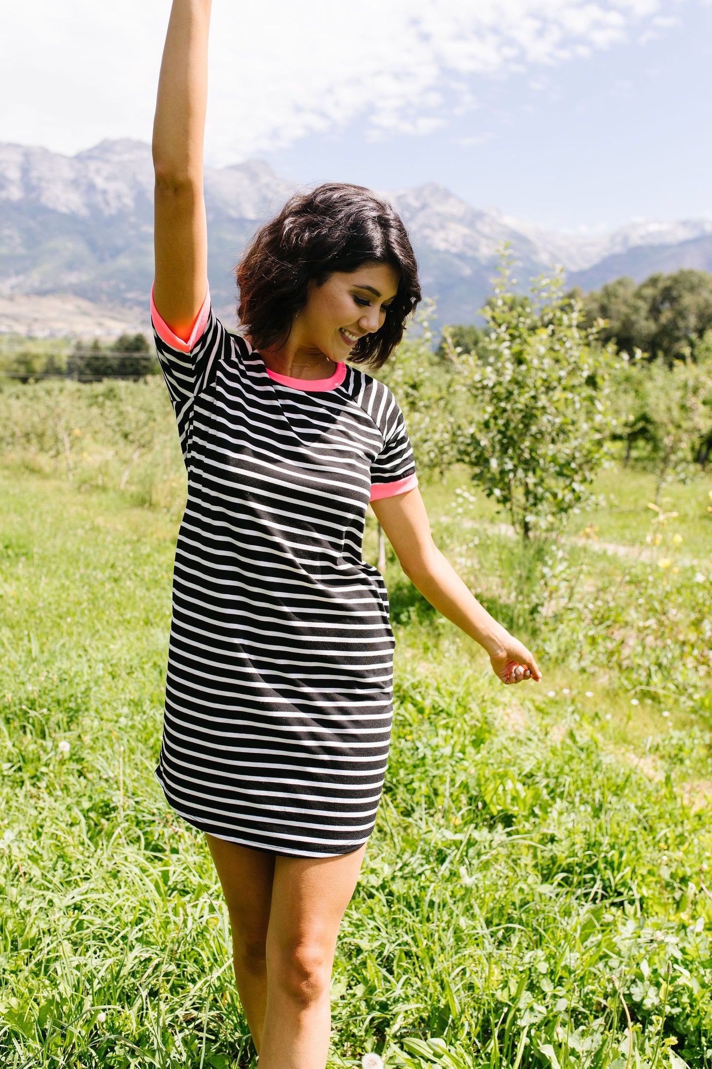 Later Skater T-shirt Dress With Hot Pink Trim