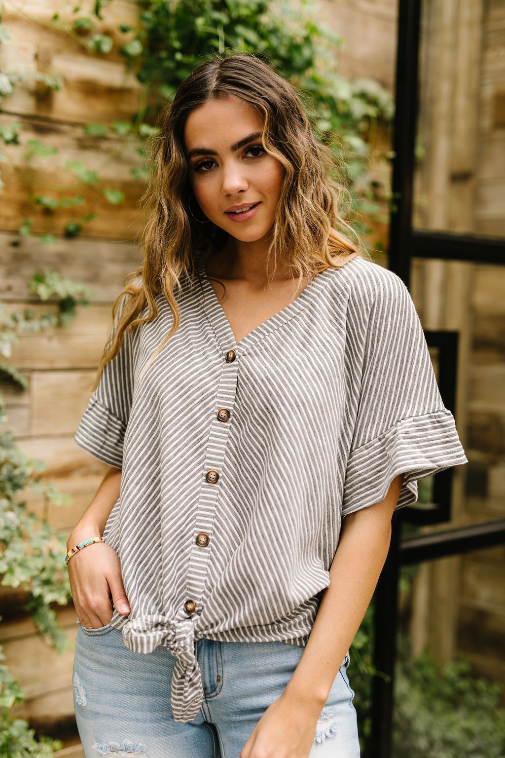 Perfect Type Pinstripe Top In Gray