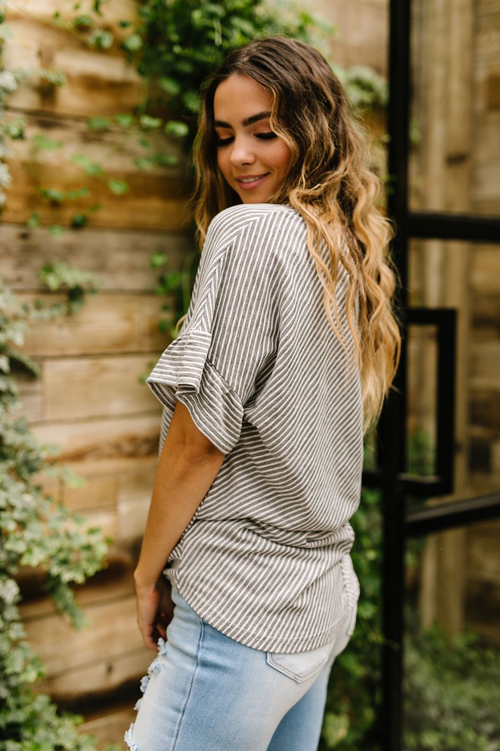 Perfect Type Pinstripe Top In Gray