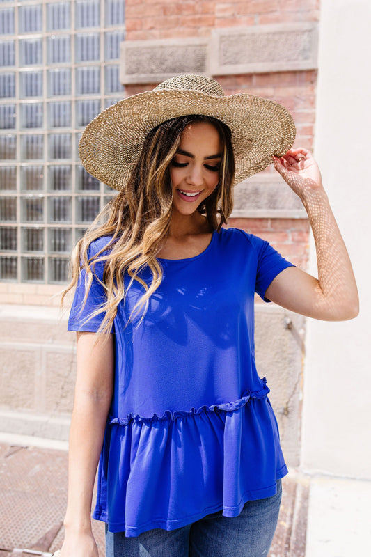 Ruffled Peplum Top In Blue