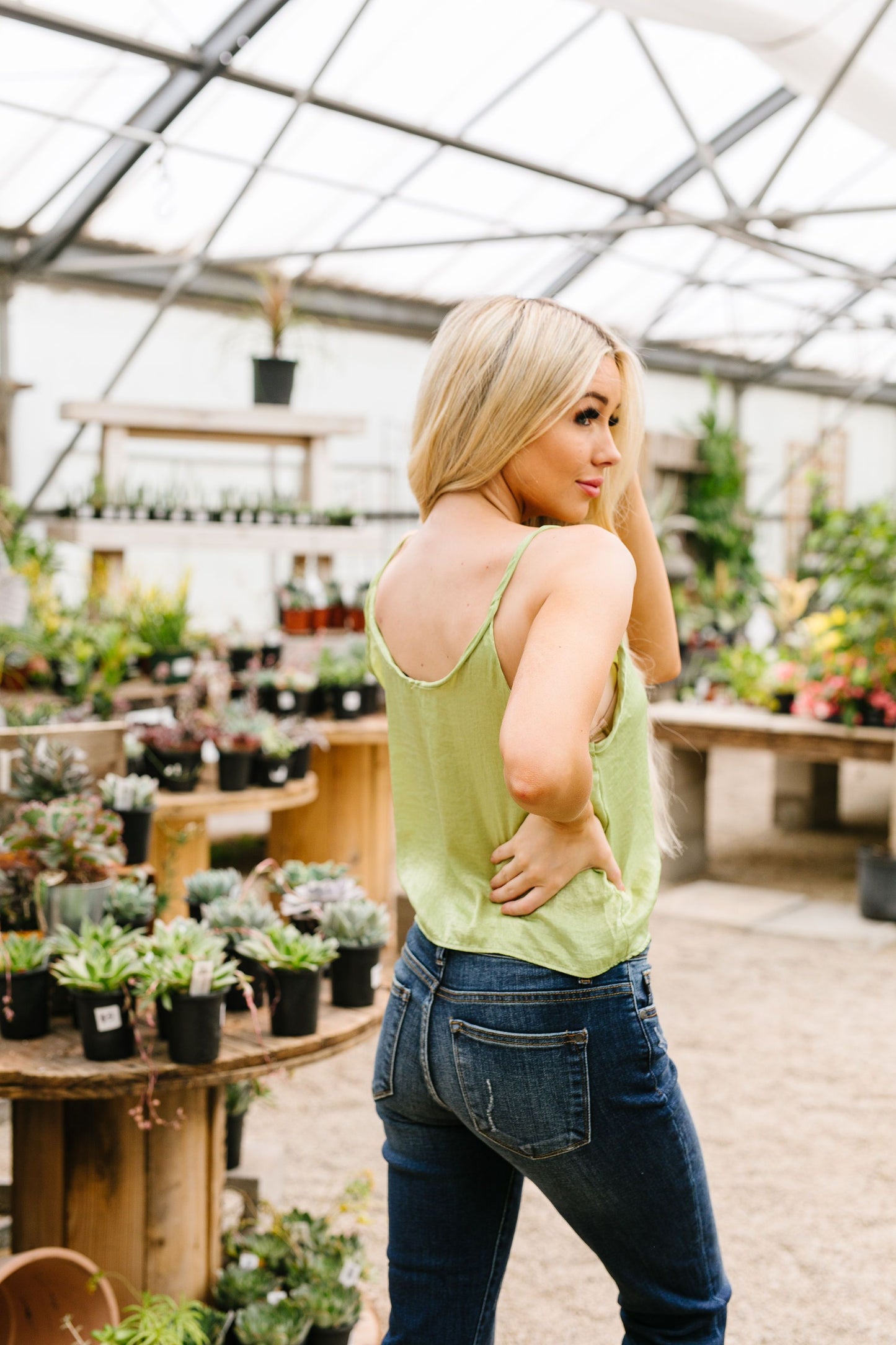 Silky Button-Down Tank In Lime