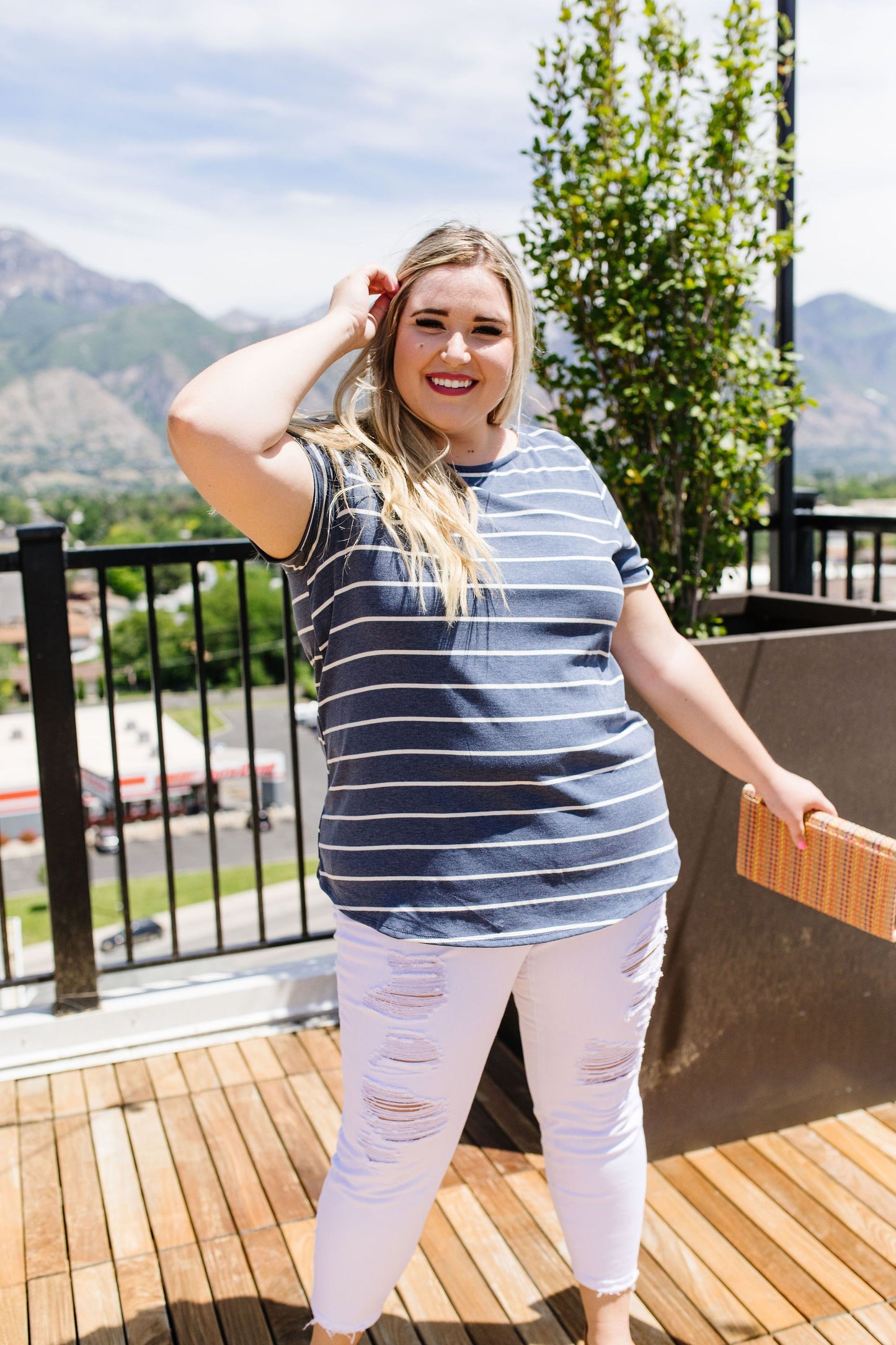 Striped Peekaboo Buttons & Lace Top