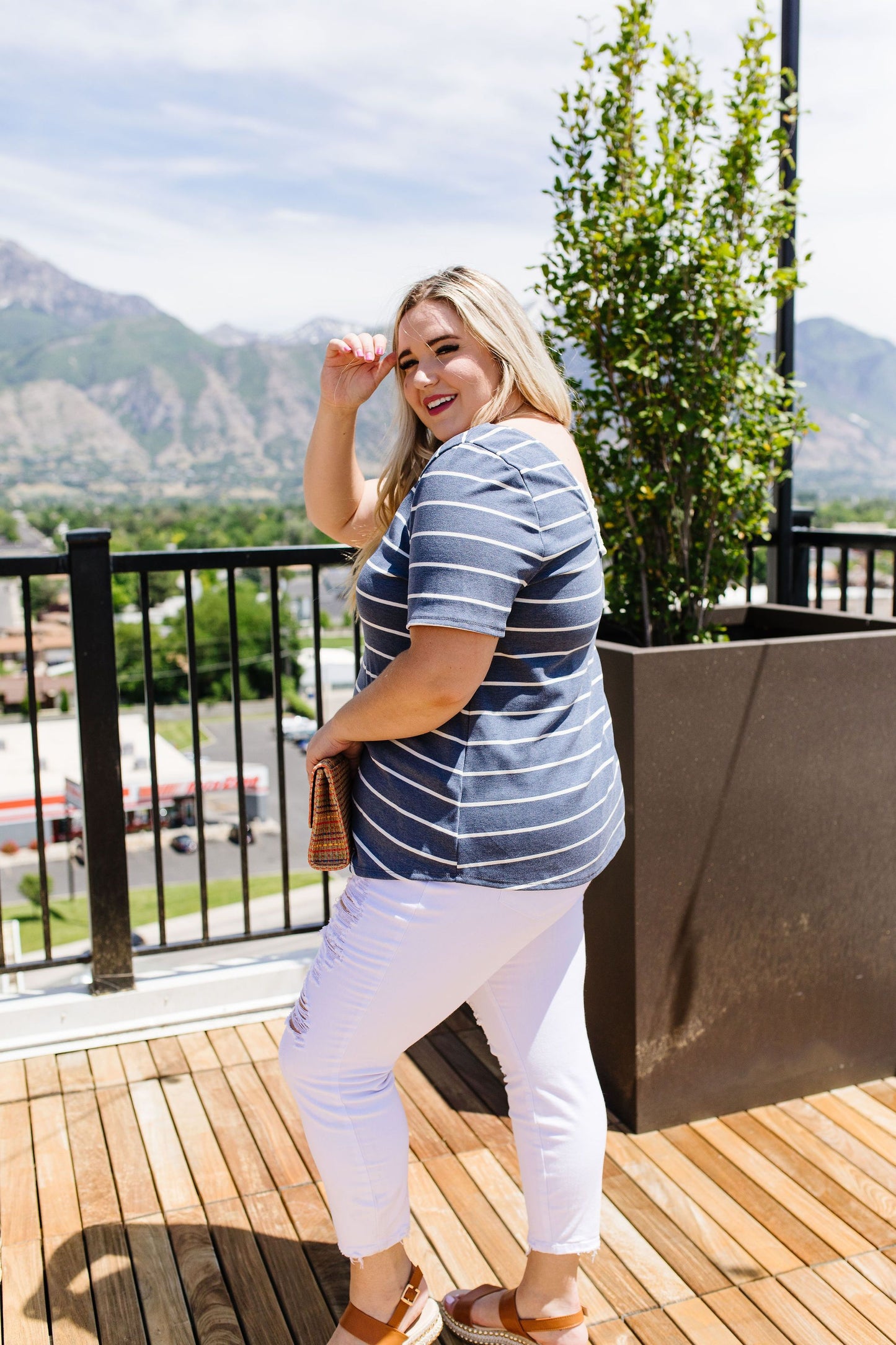 Striped Peekaboo Buttons & Lace Top