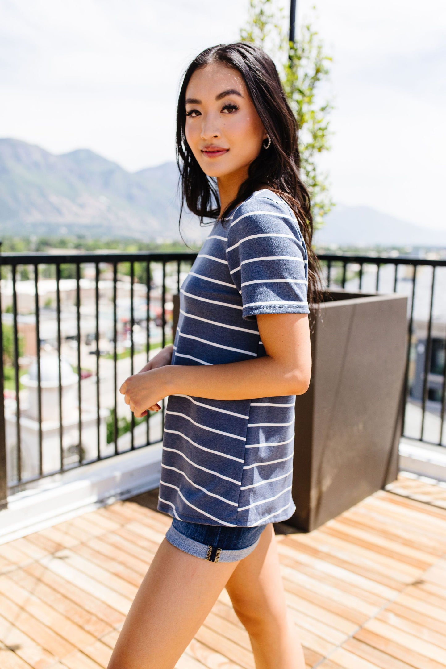 Striped Peekaboo Buttons & Lace Top