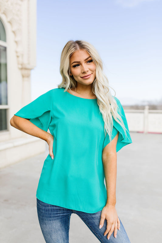 Tulip Sleeve Blouse In Kelly Green